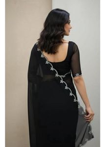 Elegant Black Saree with Crystal Embellishments