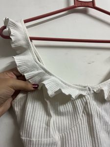 White Ruffled Ribbed Crop Top