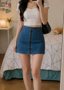 Blue Denim Mini Skirt with Zipper