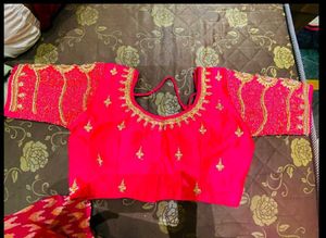 Hot Pink Embroidered Saree Blouse