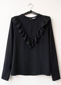 Chic Black Ruffle V-Neck Top