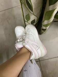 Stylish White &amp; Pink High-Top Sneakers