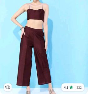 Crop Top & Pants Set - Burgundy