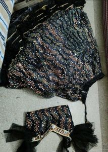 Elegant Black Sequin Lehenga Skirt