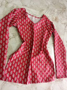Red Paisley Print Kurta with Bell Sleeves