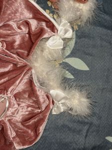 Cute Pink Velvet Lingerie Dress with Fur Trim