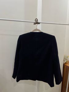 FOX LADY NAVY BLUE FLORALEMBROIDERED POCKET BLAZER