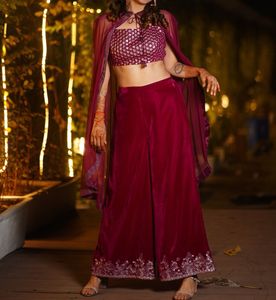 Maroon Velvet Lehenga Choli with Cape