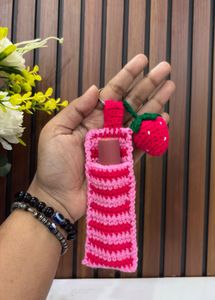 Crocheted Strawberry Lip Balm Holder