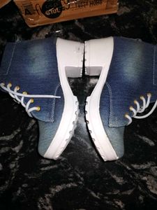 Denim Lace-Up Heeled Ankle Boots
