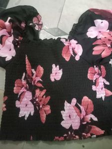 HARPA Black Floral Smocked Fitted Crop Top