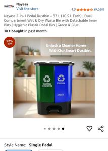 Nayasa 2-in-1 Pedal Dustbin - 33 L