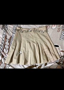 Khaki Pleated Skirt with Butterfly Detail