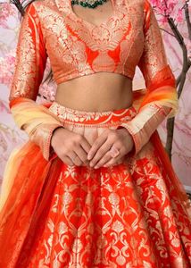 Stunning Orange &amp; Gold Brocade Lehenga Choli