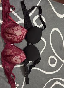 Maroon Lace &amp; Black Push-Up Bras