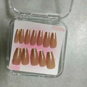 Nude &amp; Gold Glitter Press-On Nails,FIXED PRICE