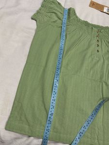Green Smocked Off-Shoulder Top