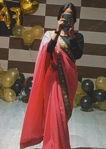 Coral Mirrorwork Saree