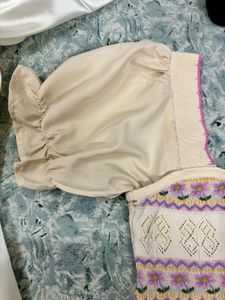 Cute Puff Sleeve Floral Knit Crop Top