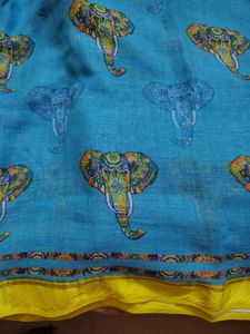 Blue Elephant Print Saree with Blouse