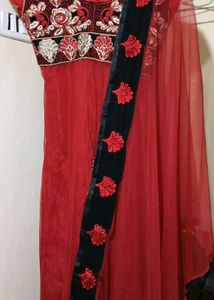 Red Embroidered Anarkali Dress