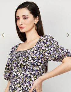 Floral Puff Sleeve Square Neck Dress
