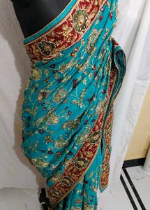 Exquisite Teal hand work heavy saree 🔥