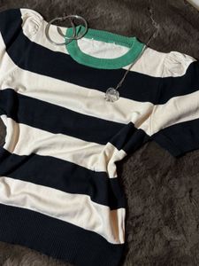 Vintage Striped Puff Sleeve Top