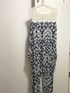 Crochet printed jumpsuit With Pockets