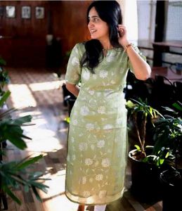 Elegant Green Printed organza Kurta