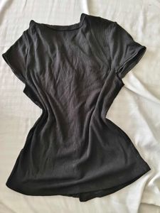 Ribbed Button-Up Short Sleeve Top