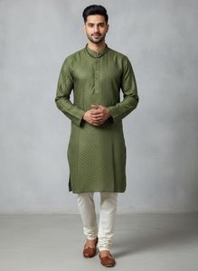 Men's Green Printed Kurta
