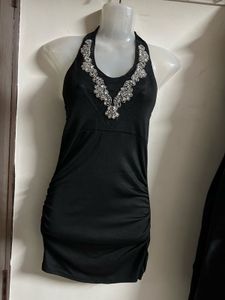 Sparkling Halter Neck Black Dress