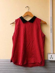 Sleeveless Red Collared Zip-Up Top (Women)