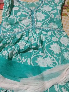 Elegant Teal Floral Kurta Set with Dupatta