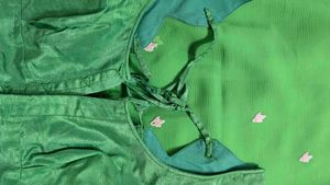 dual-tone green ombre chiffon saree, a gracefully