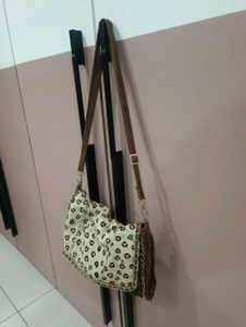Leopard Print Hobo Bag with Chain Detail
