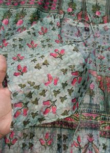 Elegant Mint Green Kurta with Printed Jacket