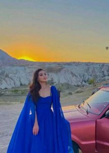 Royal Blue Flowy Cape pre wedding Gown