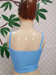 (400)Blue Cutout Crop Top