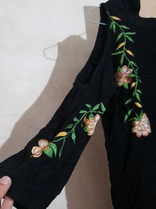 Black Embroidered Cold Shoulder Blouse