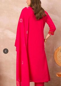 Vibrant Pink Floral Embroidered Kurta Set