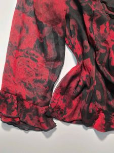 Red Floral Wrap Top