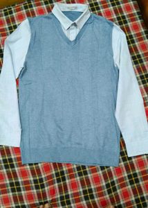 HLA Blue V-Neck Sweater &amp; Shirt Set
