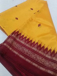Yellow &amp; Maroon Silk Saree