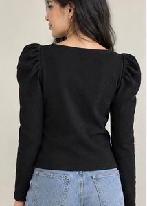 Black Puff Sleeve Square Neck Top