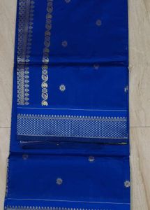 New Royal Blue Silk Saree with Silver Border