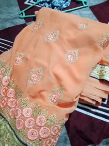 Elegant Peach Embroidered Saree