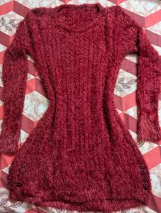 🍓Brick Red Faux Furr Sweater Dress🍓