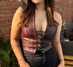 Leather Lace-Up Corset Top